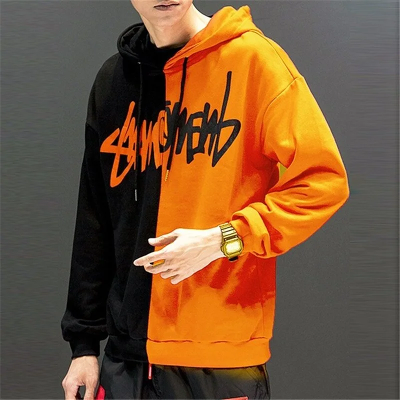 2021 Women Patchwork Casual Hoodies Fall Winter Letter Printing Loose Pullover Men High Street Fashion Hooded Sweatshirts