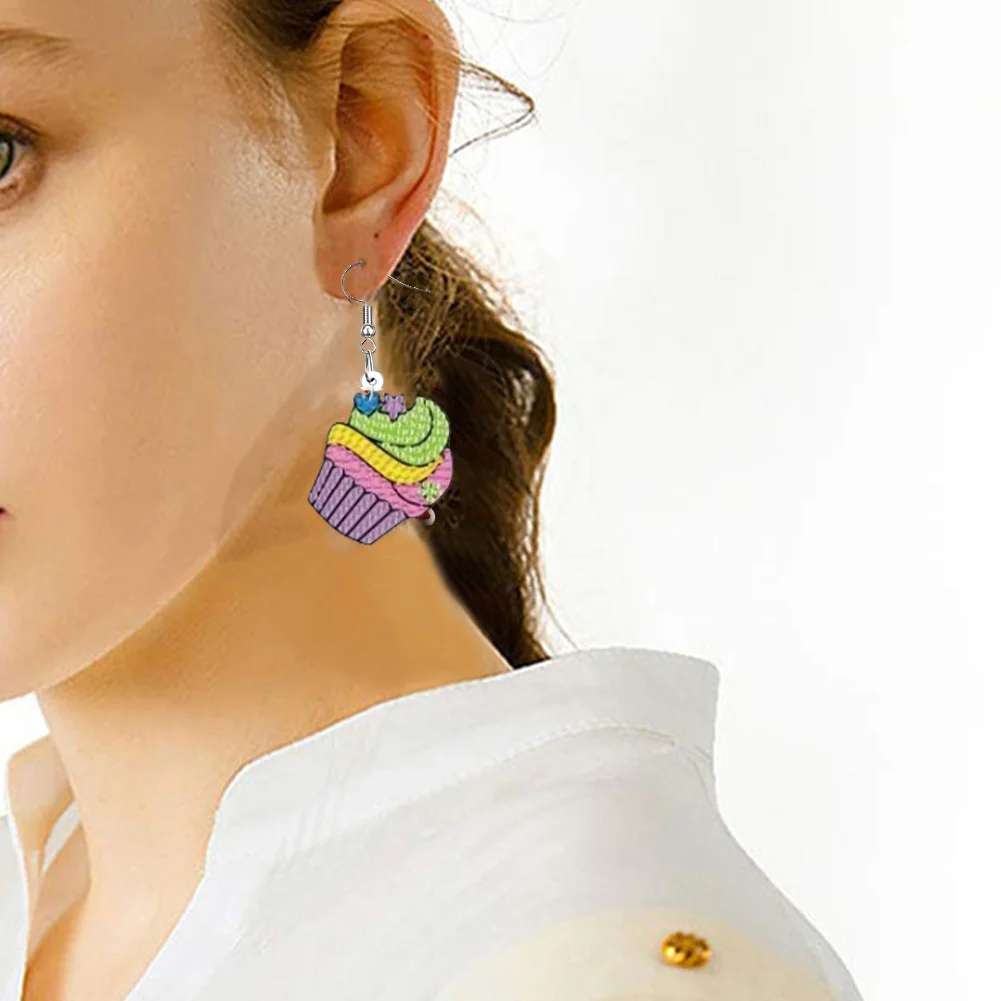 9 Pairs DIY Fruit Cake Candy Rainbow  Double Sided Diamond Painting DIY Earring Making Kit