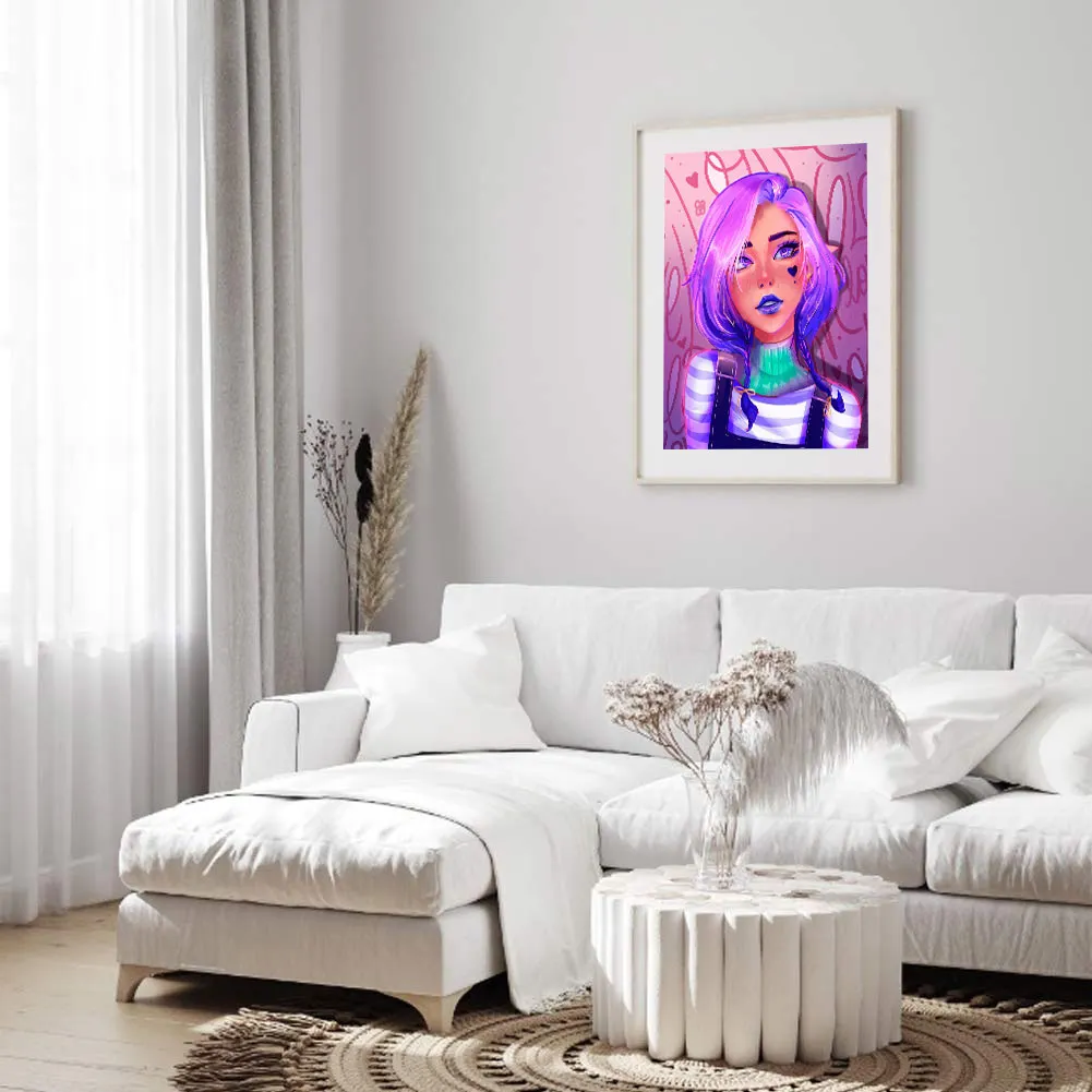 Full Round Diamond Painting 30*40cm - Purple Hair Girl