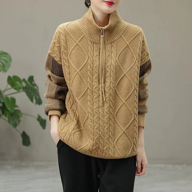 Winter Casual Color Matching Zipper Sweater