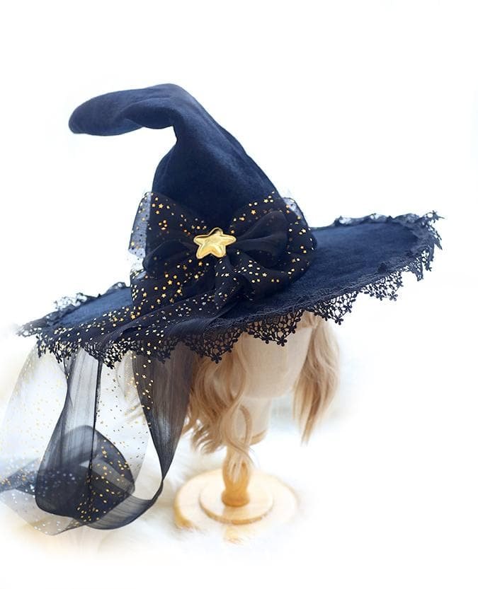 Halloween Black Lace Bow Witch Hat SS0622