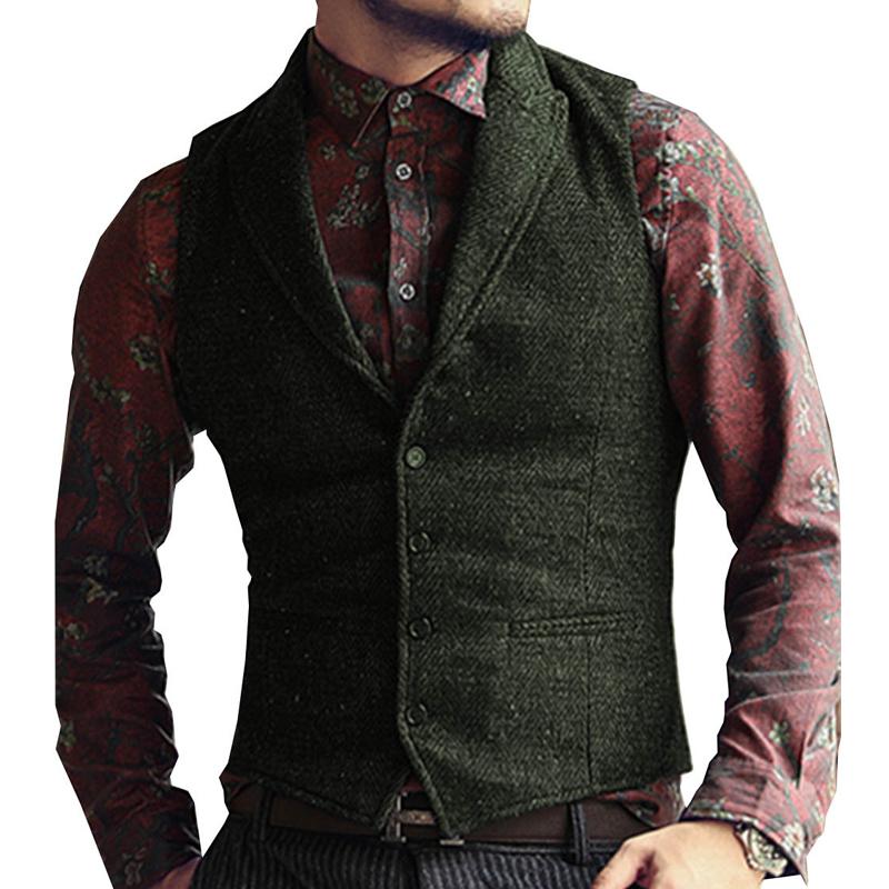 Men's Herringbone Vintage Suit Lapel Vest