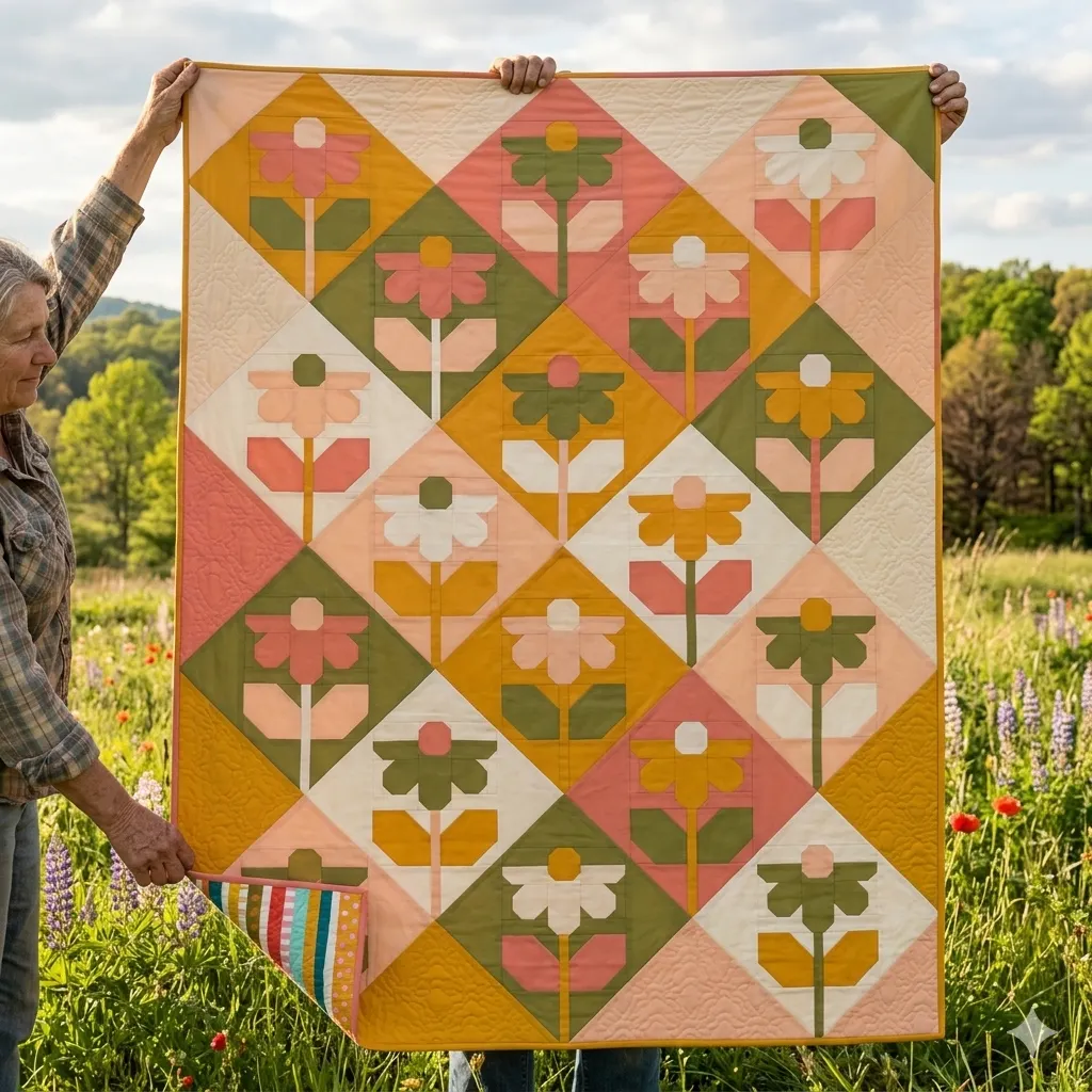 Blooming Flower Patchwork Quilt Template Set