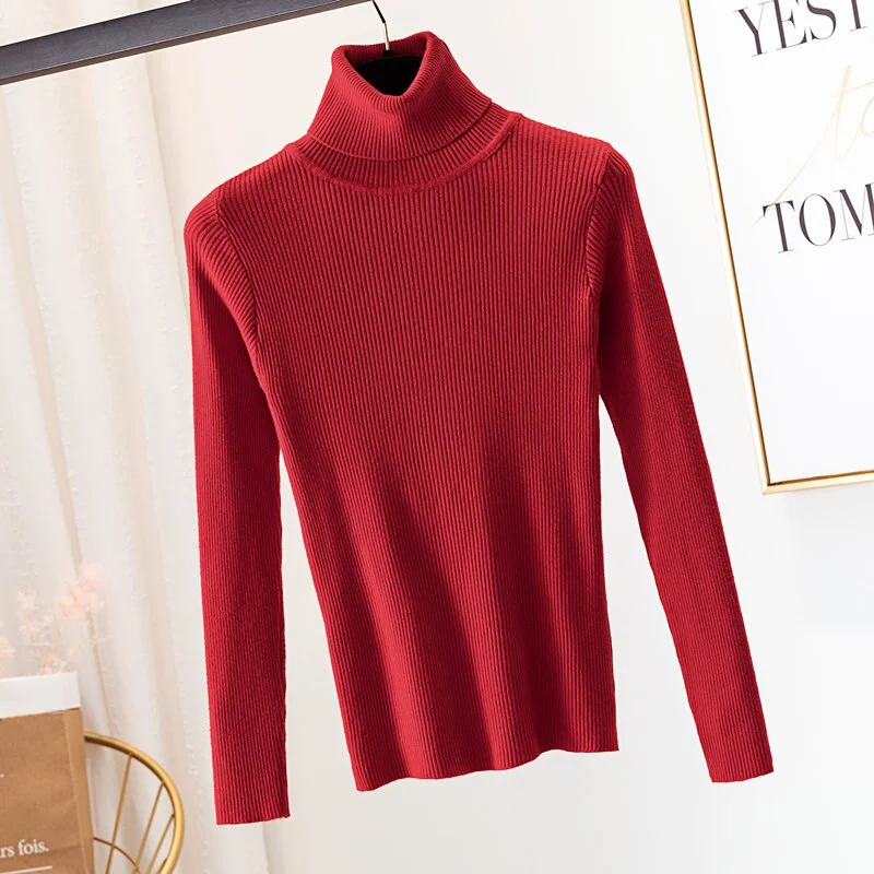2020 Autumn Winter Thick Sweater Women Knitted Ribbed Pullover Sweater Long Sleeve Turtleneck Slim Jumper Soft Warm Pull Femme