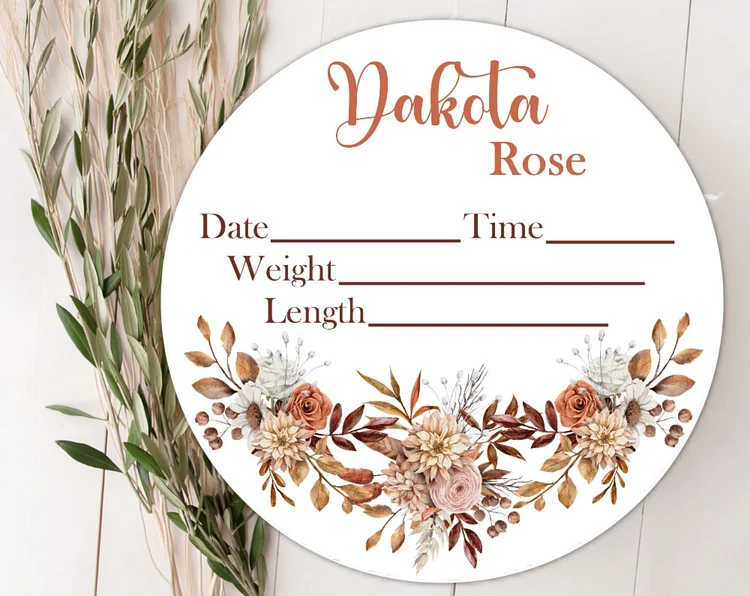 Personalized Boho Floral Baby Birth Stat Name Sign|S06