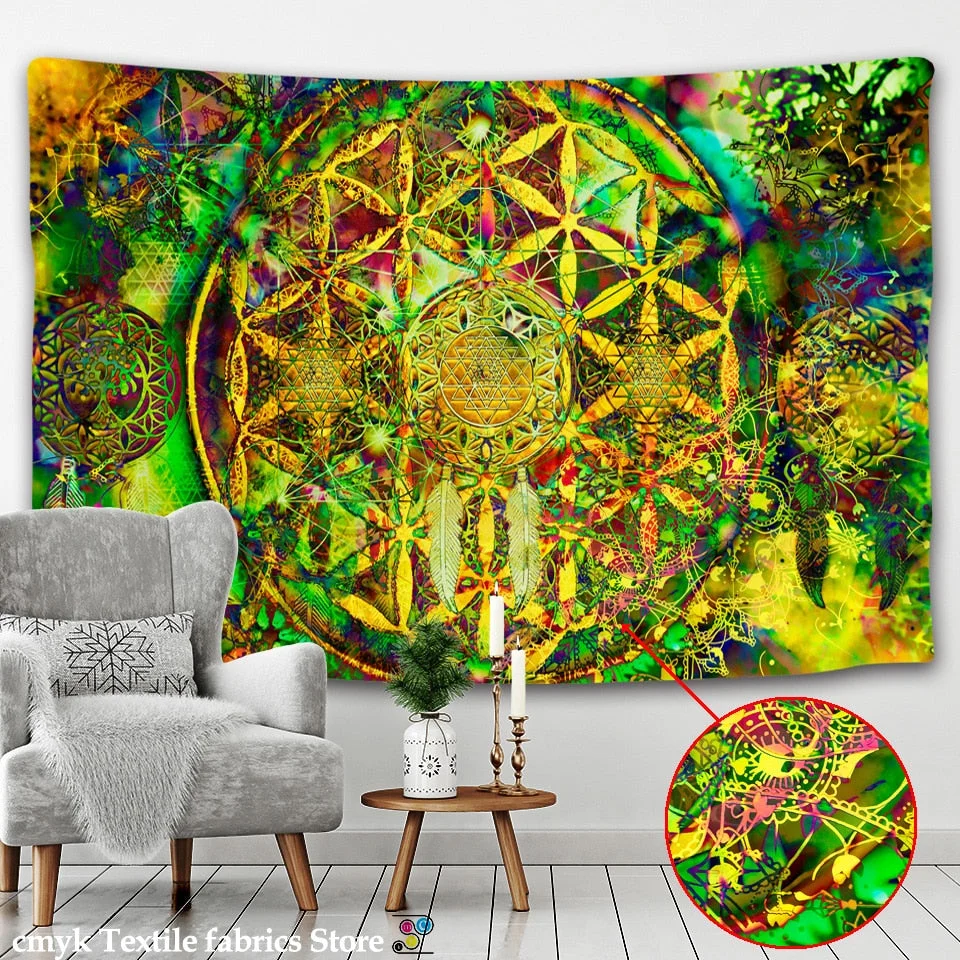 Indian Mandala Tapestry Pearl Elephant Art Wall Hanging Sun And Moon Meditation Chakra Tapestries for Living Room Decor