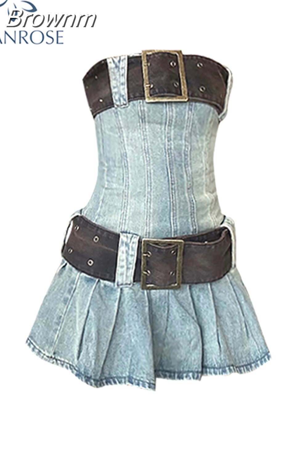 Brownm Vintage Women's Denim Dresses Sexy Sleeveless Tunic Mini Dress ...