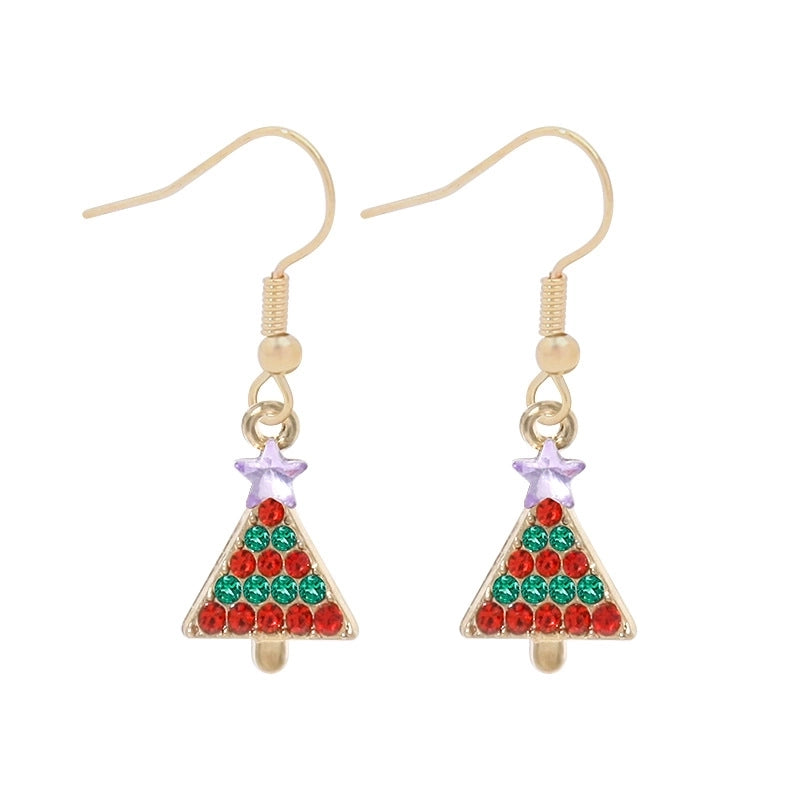 Fashion Christmas Tree Gloves Alloy Plating Inlay Artificial Gemstones Christmas Women’s Drop Earrings 1 Pair