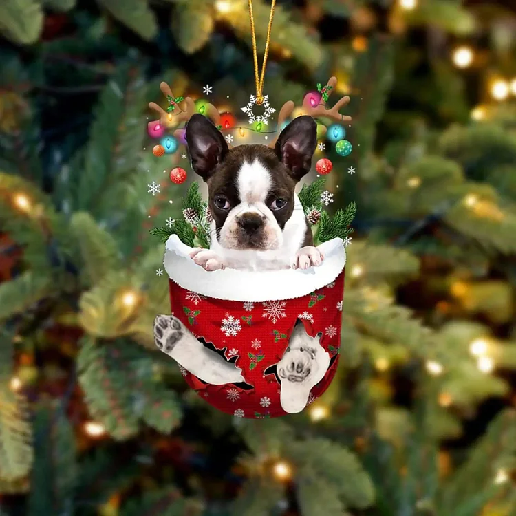 Brindle Boston Terrier Acrylic Christmas Tree Ornament