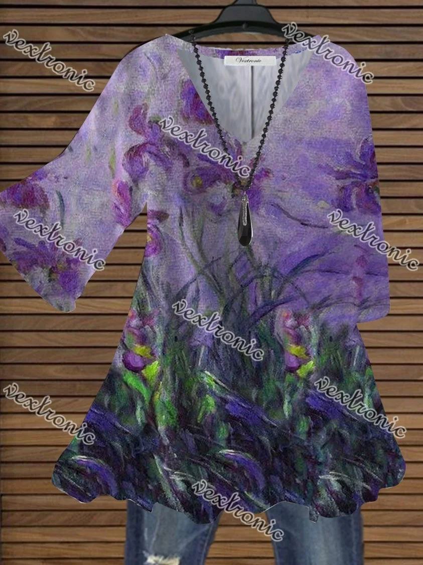 Women Purple Half Sleeve V-neck Floral Printed Top