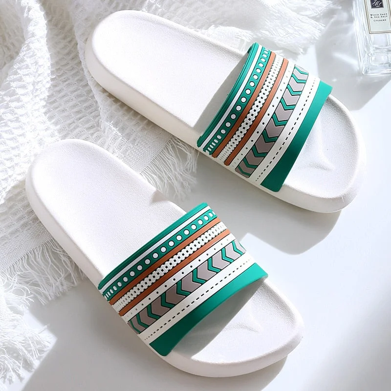 Vstacam Fashion Stripe Bathroom Slides Home Sliders Women Soft Sole Non slip Flip Flops Indoor Slides Summer Woman Beach Sandals Shoes