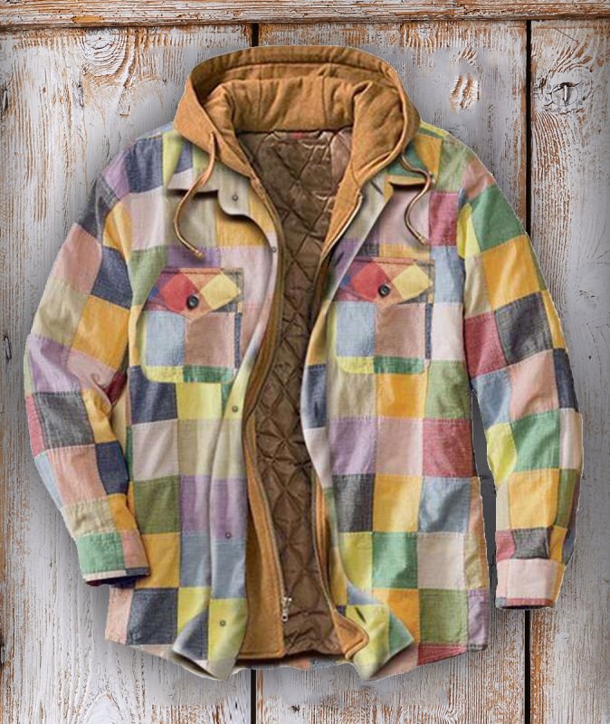 Men's Autumn and Winter Plaid Long Sleeve Loose Hooded Jacket