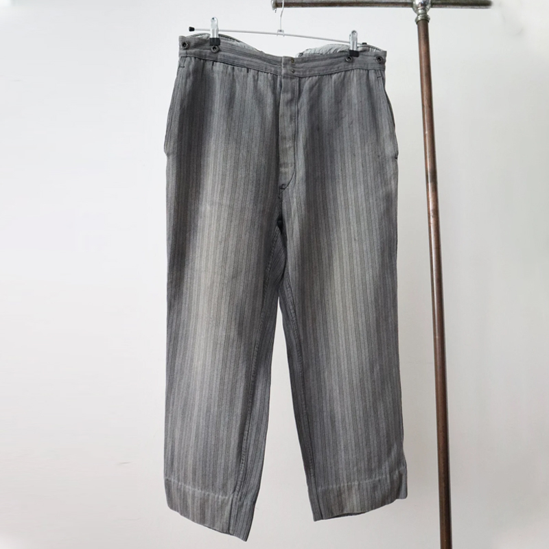 1950s French Grey Stripe Cotton Work Pants