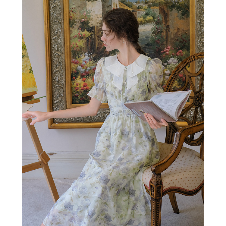 Fairy Tales Aesthetic Fairycore Sweet Floral Bubble Sleeve Dress QueenFunky