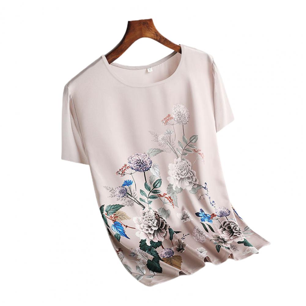 Tylawater 2025 Women's Round Neck Short Sleeve T Shirt Flower Pattern Top Women's Casual T Shirt Fashion Breathable Short Sleeve