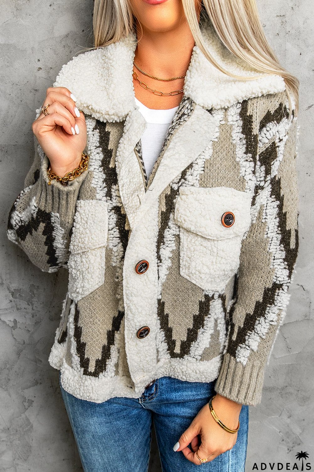 Diamond Sherpa Cardigan Sweater