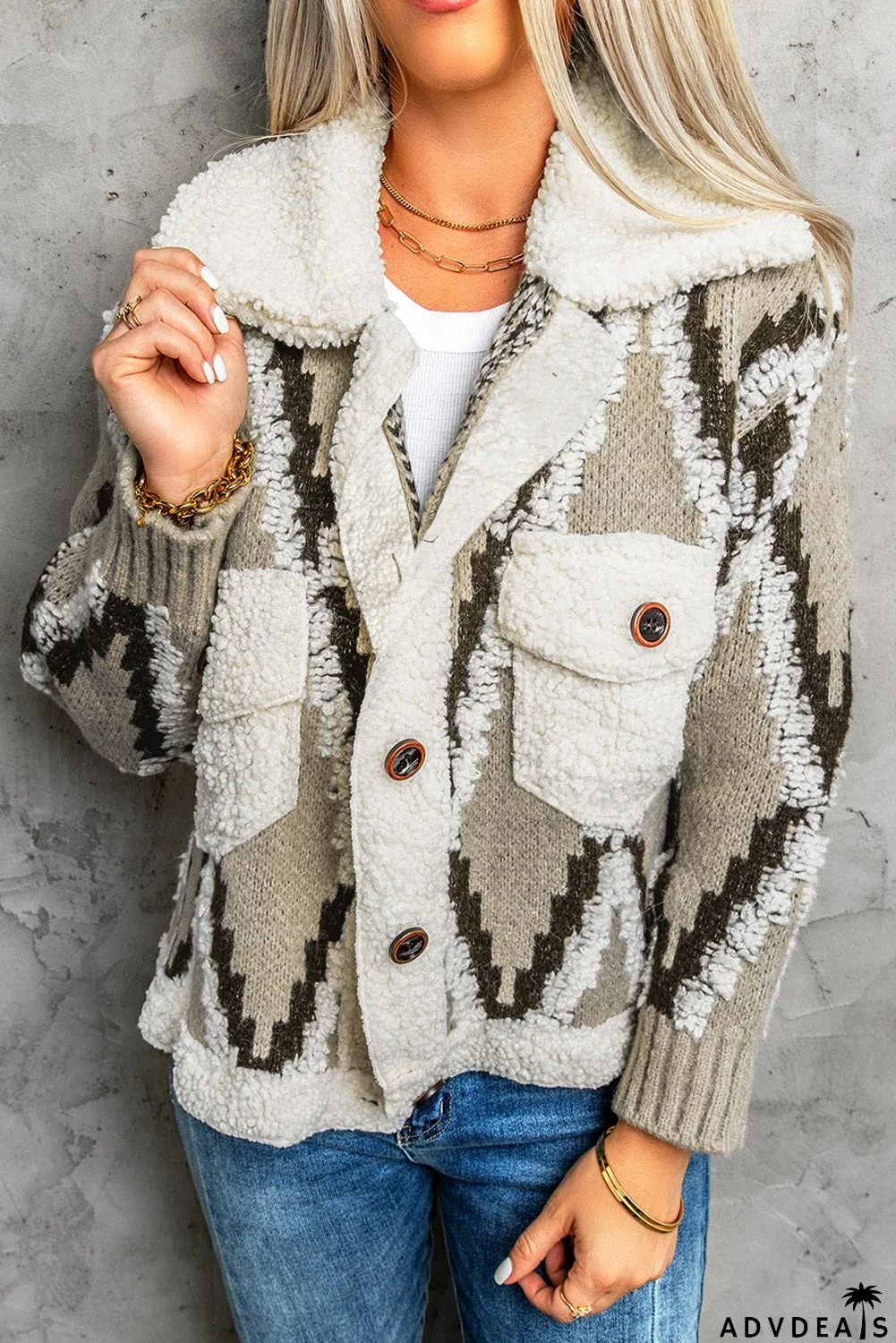 Diamond Sherpa Cardigan Sweater