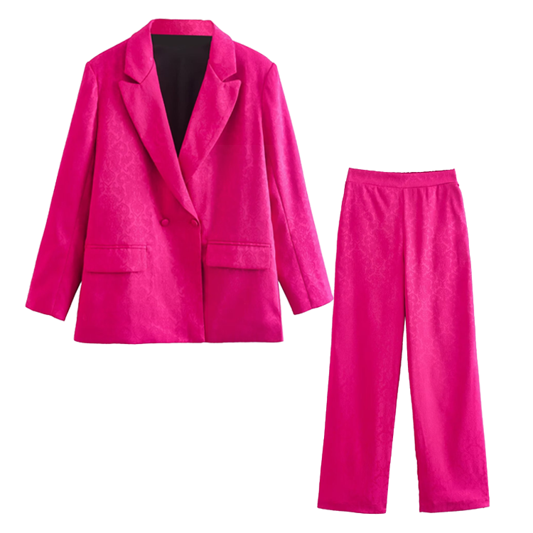 Flaxmaker Fashion Jacquard  Blazer Two Piece Set