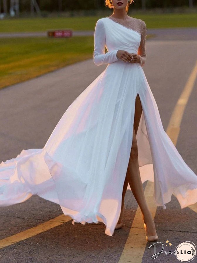 Dresses Mesh Panel Crew Neck Long Sleeve Dress for Women