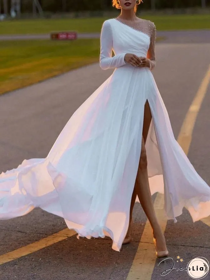 Dresses Mesh Panel Crew Neck Long Sleeve Dress for Women