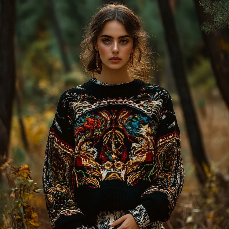 Greek Mythology Pattern Cozy Knit Sweater