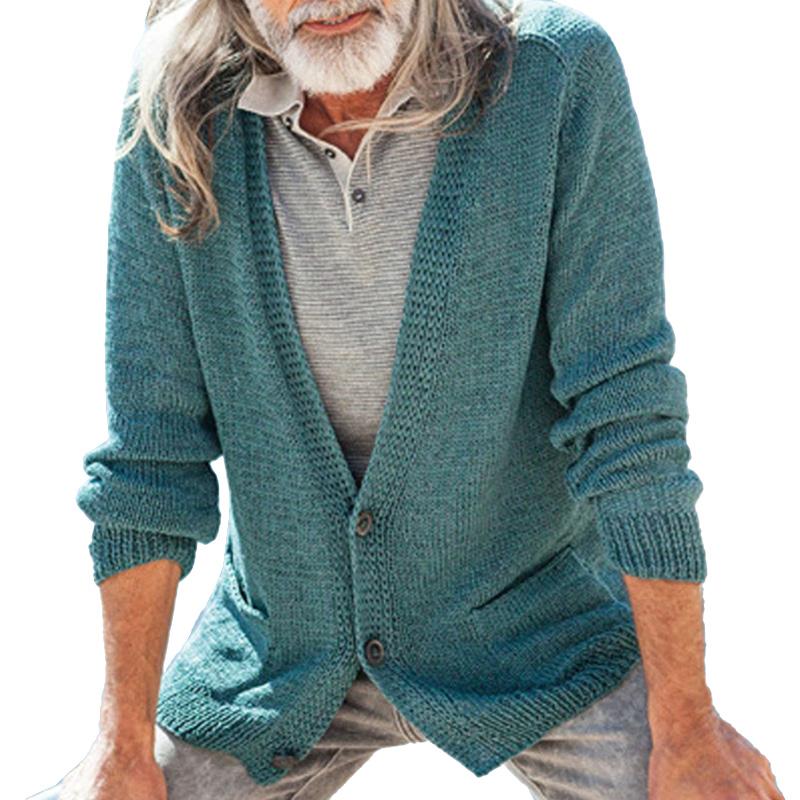 Men's Casual V-Neck Solid Color Single-Breasted Knitted Cardigan