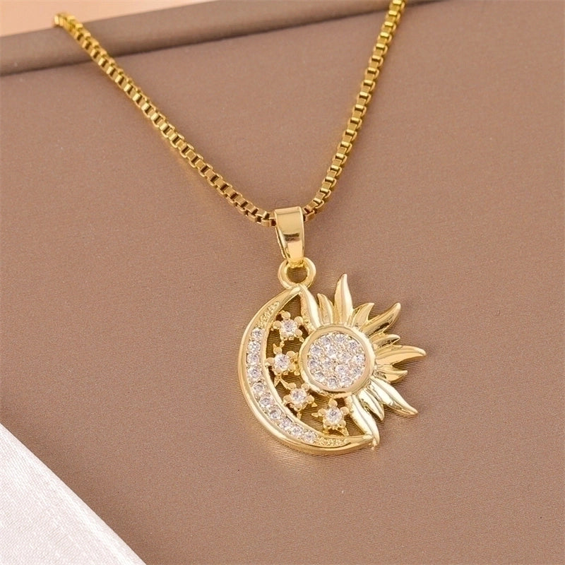 Stainless Steel Titanium Steel 18K Gold Plated Elegant Minimalist Streetwear Plating Inlay Heart Shape Flower Butterfly Zircon Pendant Necklace