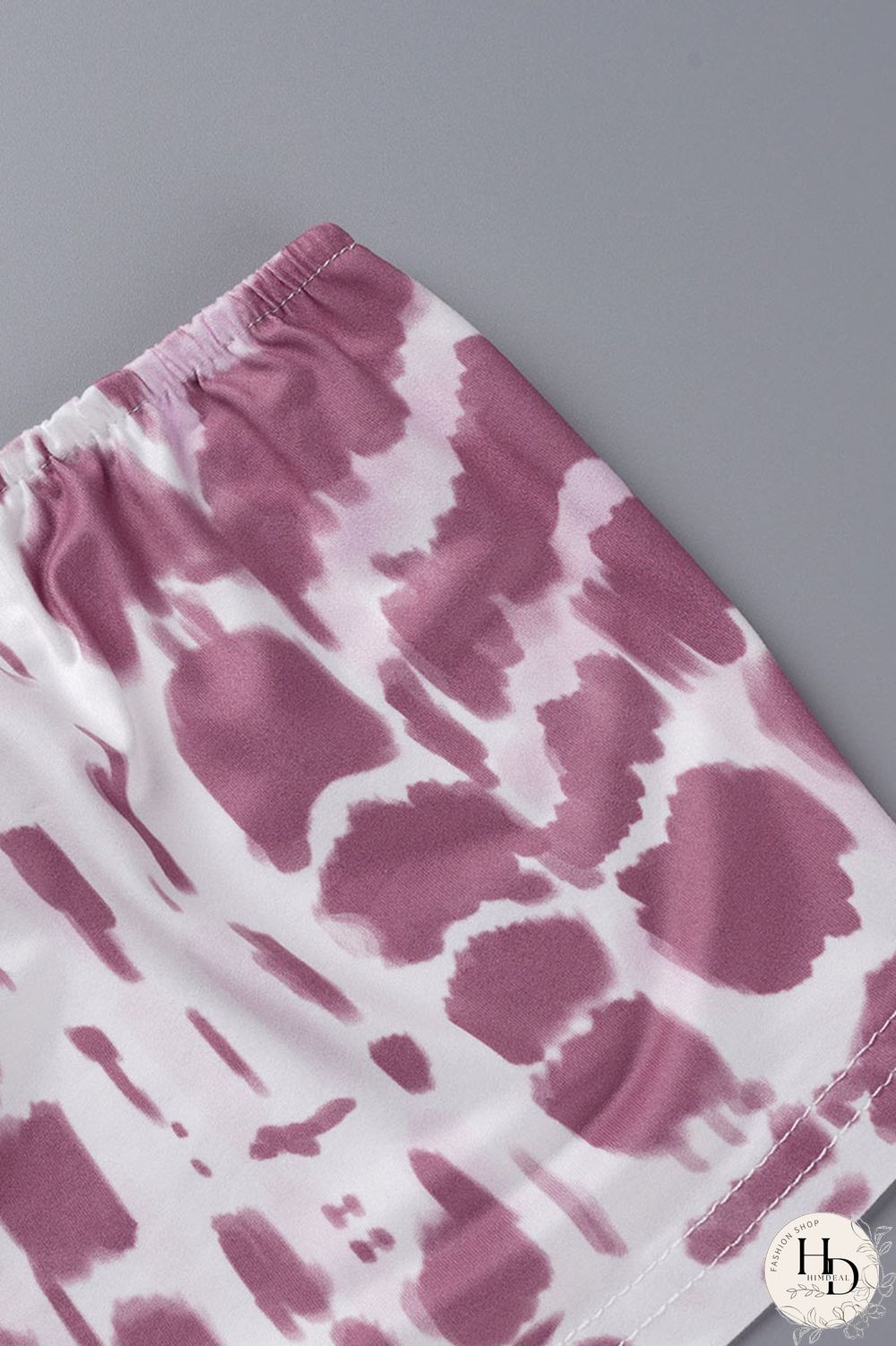 Pink Sexy Print Patchwork Strapless Plus Size Two Pieces