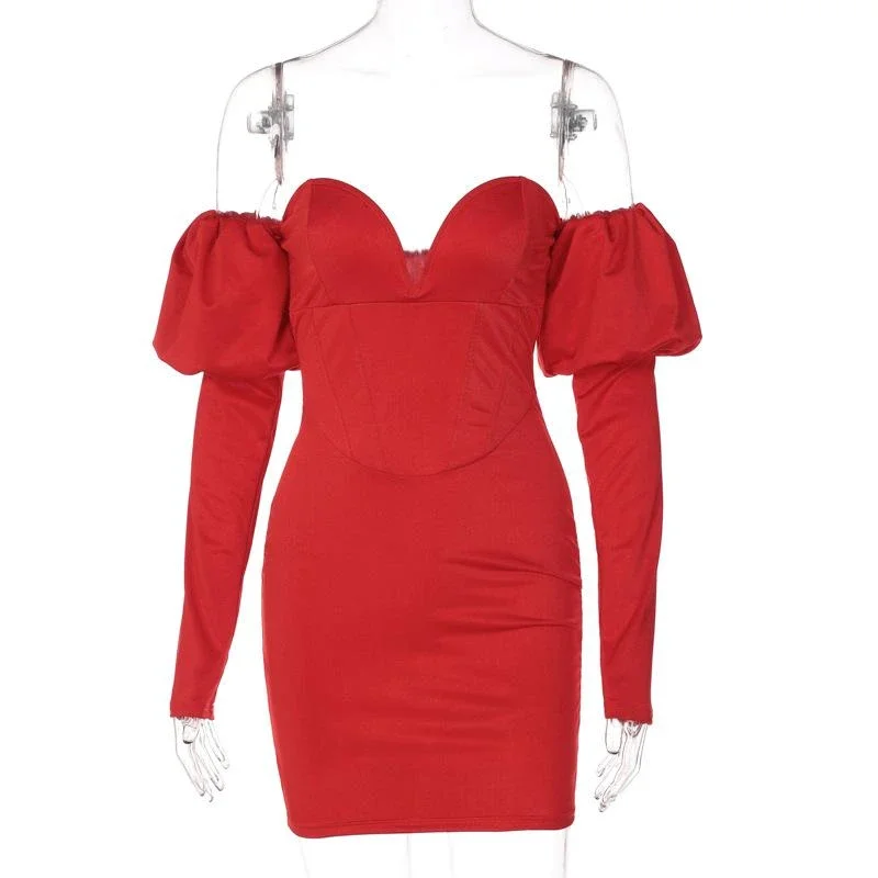 Off shoulder puff sleeve corset top mini dress-zachics