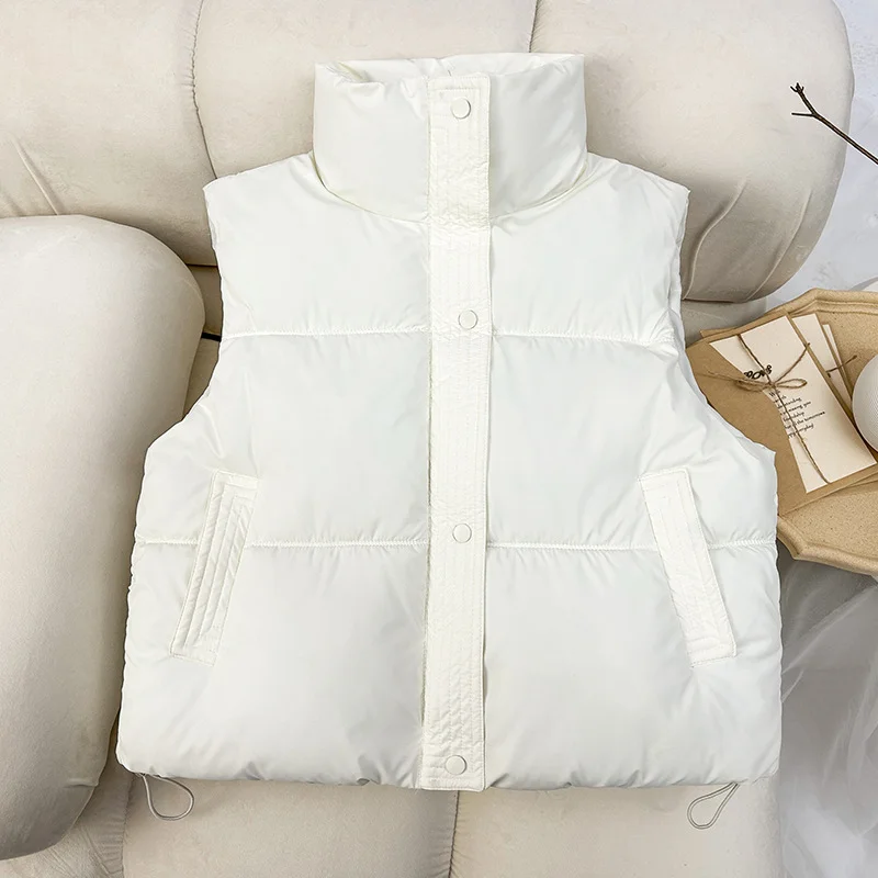 Toloer Autumn Winter Korean Version Of Foreign Style Loose And Versatile Sleeveless Short Standing Collar Down Cotton Vest Women's Design Sense Horse Clip Coat-Outfit Ideas