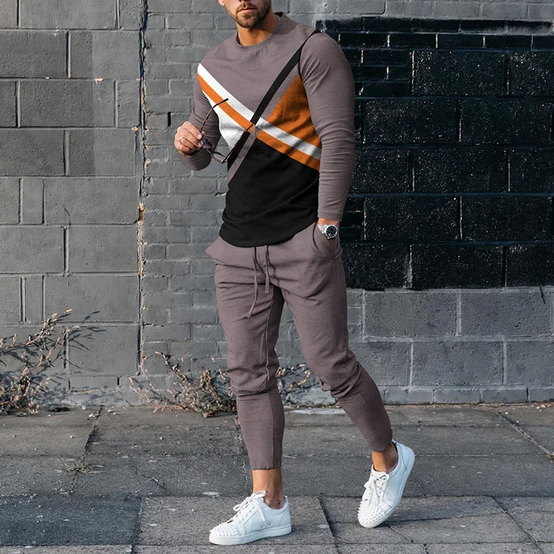 Multicolor Stripes Cross T-Shirt And Pants Two Piece Set