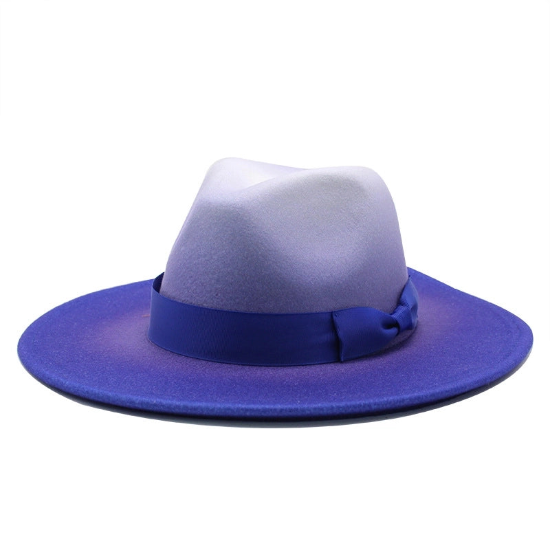 Style Big Brim Woolen Hat Gradient Color Two-color Jazz Hat Autumn And Winter Men's And Women's Hat Felt Hat JZ-013