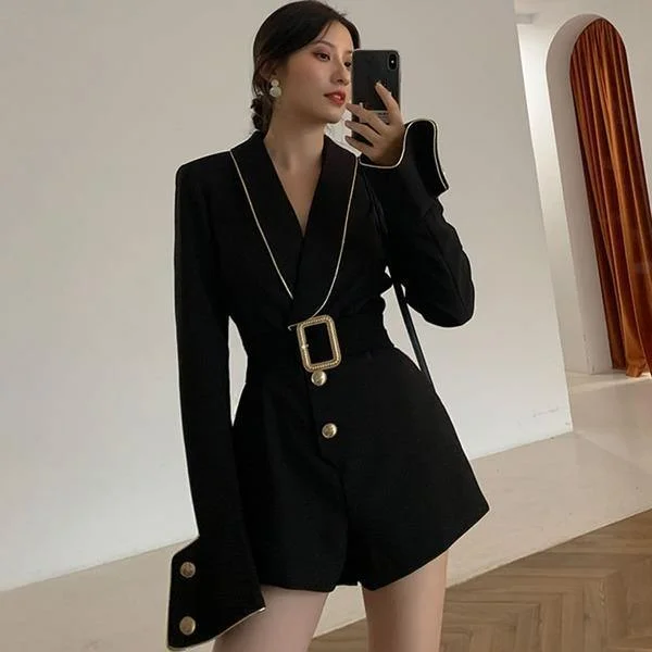 Patchwork Bow Jumpsuit  Winter  New Style Temperament All Match Doddess Fan Women Clothes