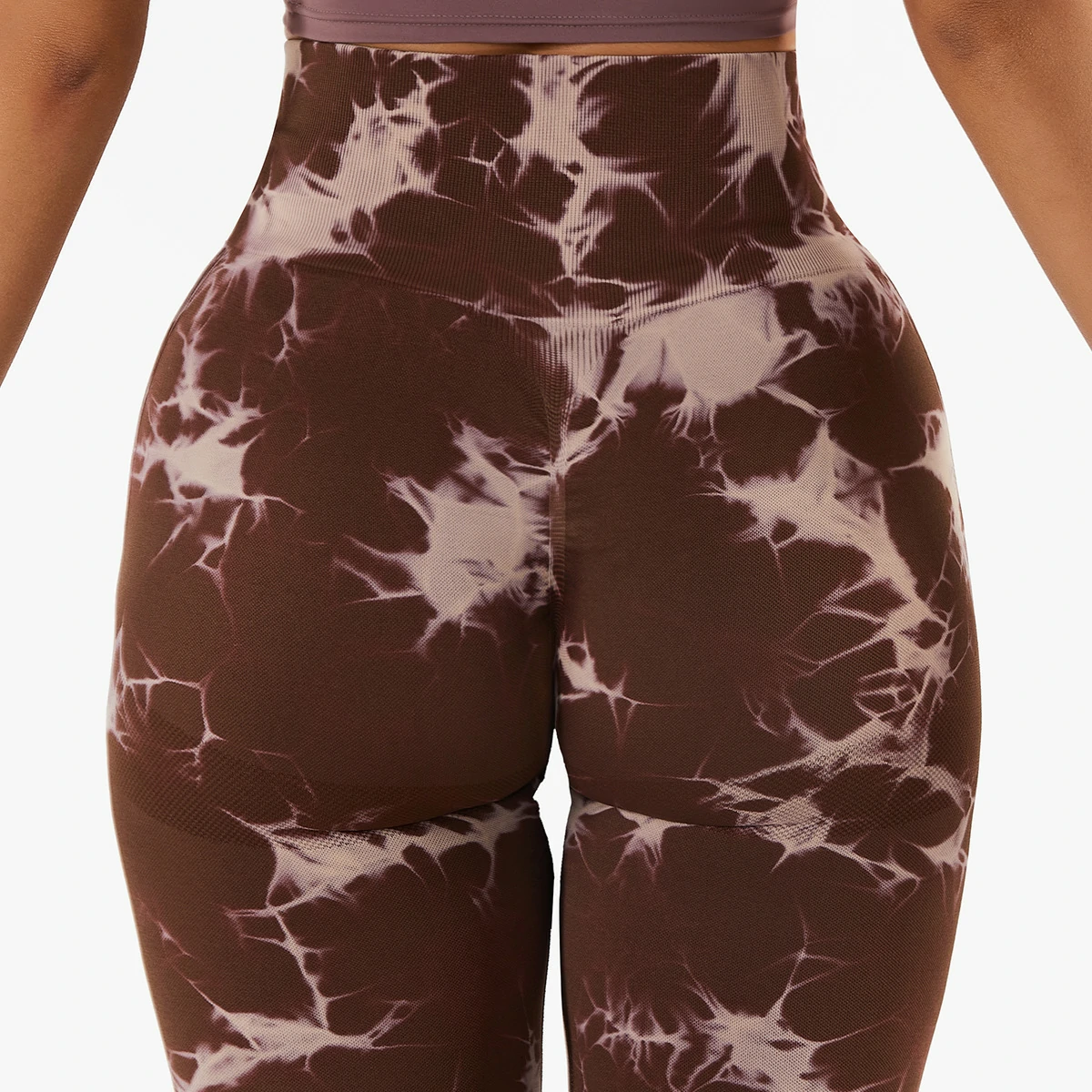 Mocha Hergymclothing side stripe scrunch butt lifting tie-dyed nylon tight seamless workout leggings online shopping