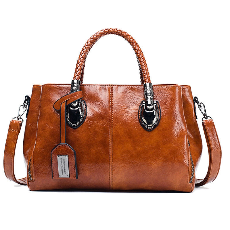 Oil Wax Leather Bag New Export Boston Women’s Bag Shoulder Bag Women’s Soft Leather Big Bag One-piece Delivery