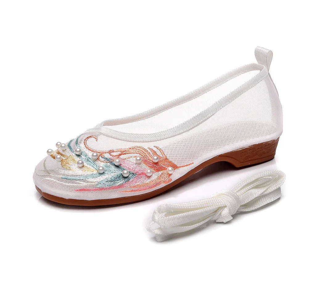 Colourp Colourp Shoes Antique Shoes Embroidered Mesh Yarn Single Shoes Round Head Hollow Flat Embroidered Shoes Sandals