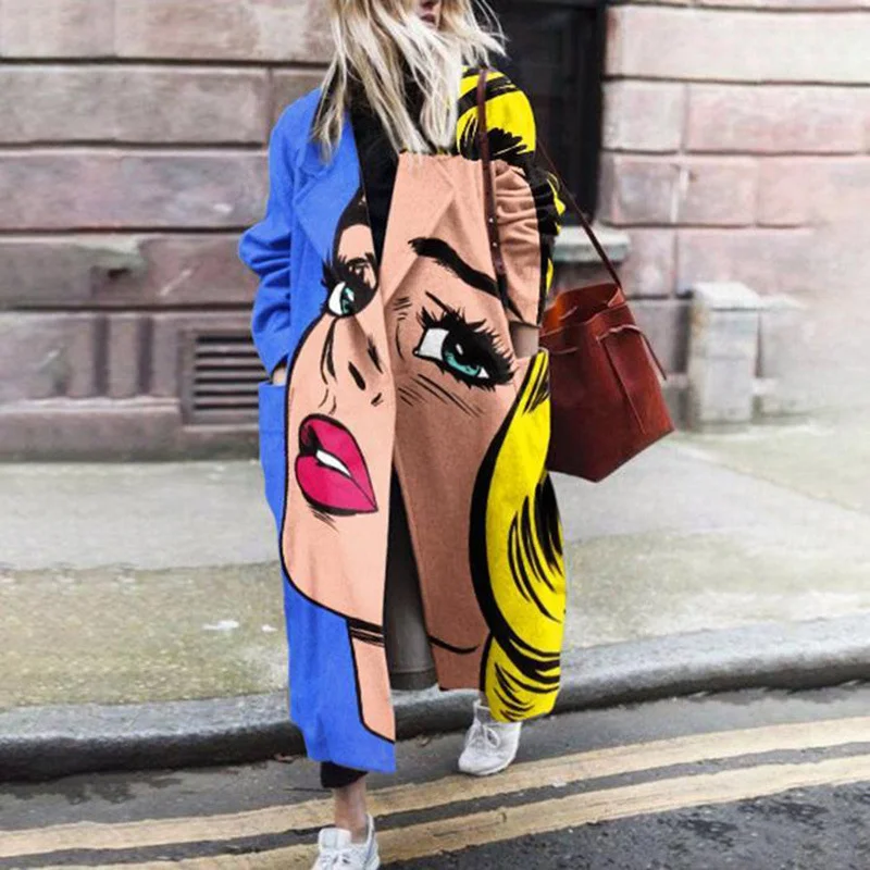 Uveng Uveng 2025 Autumn Women's Ebay New Long-Sleeved Clam Coat Print This Coat