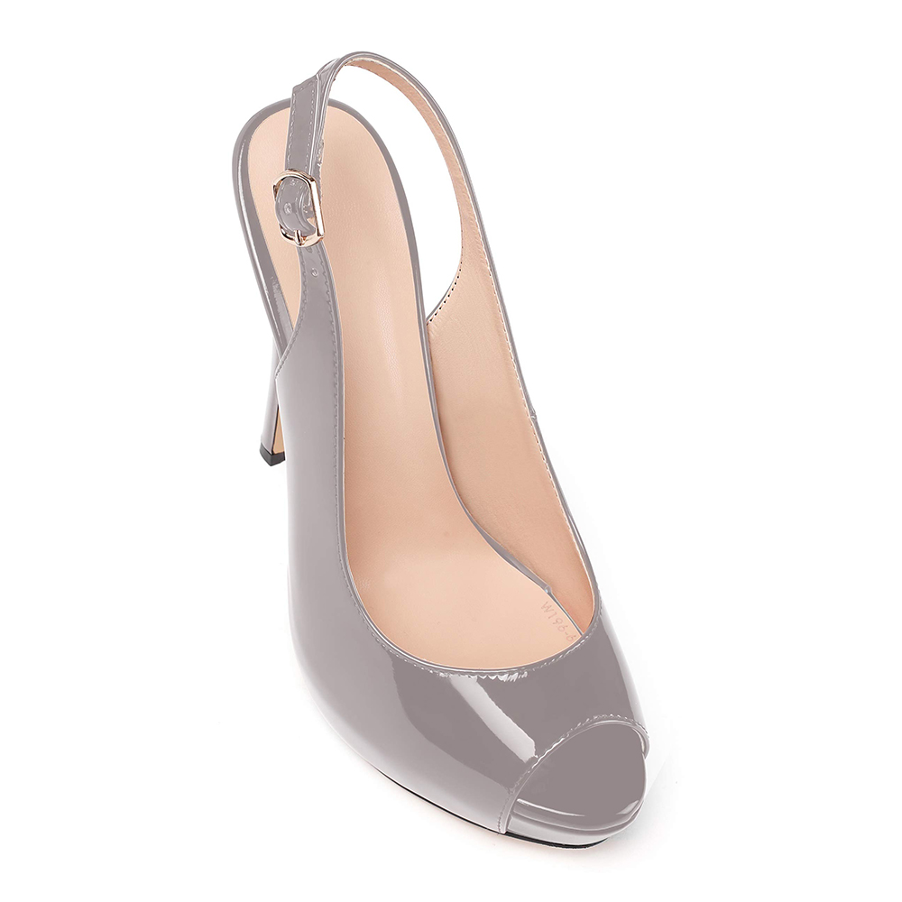 120mm Strap Slingback Sandals Peep Toe Platform Stilettos Grey Patent Heels-vocosishoes
