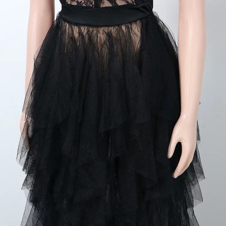 Mesh Feather See-through Slit Dress Two-piece Set main image 1