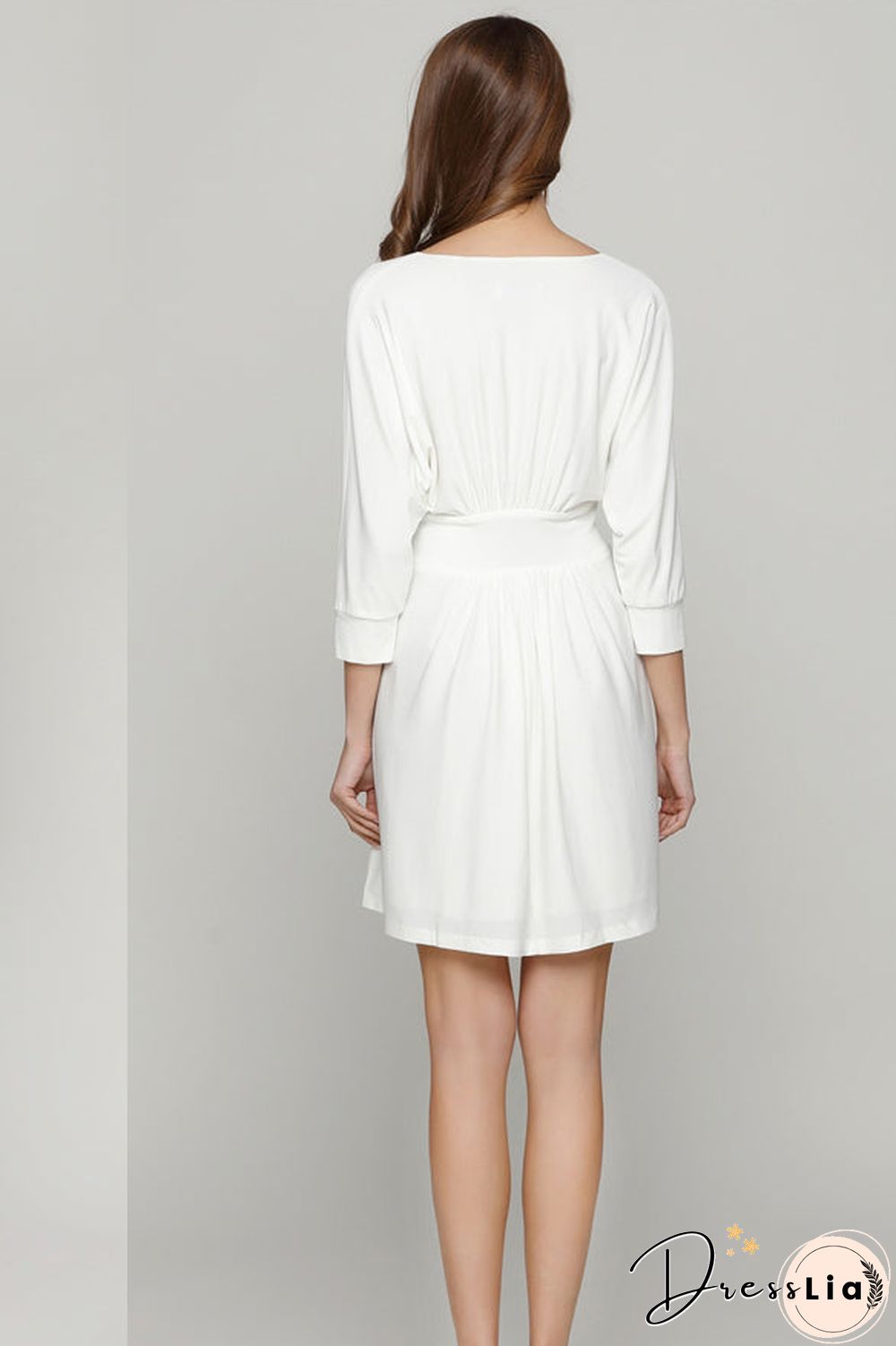 White A-line V-neck Cocktail Dress With Sleeves
