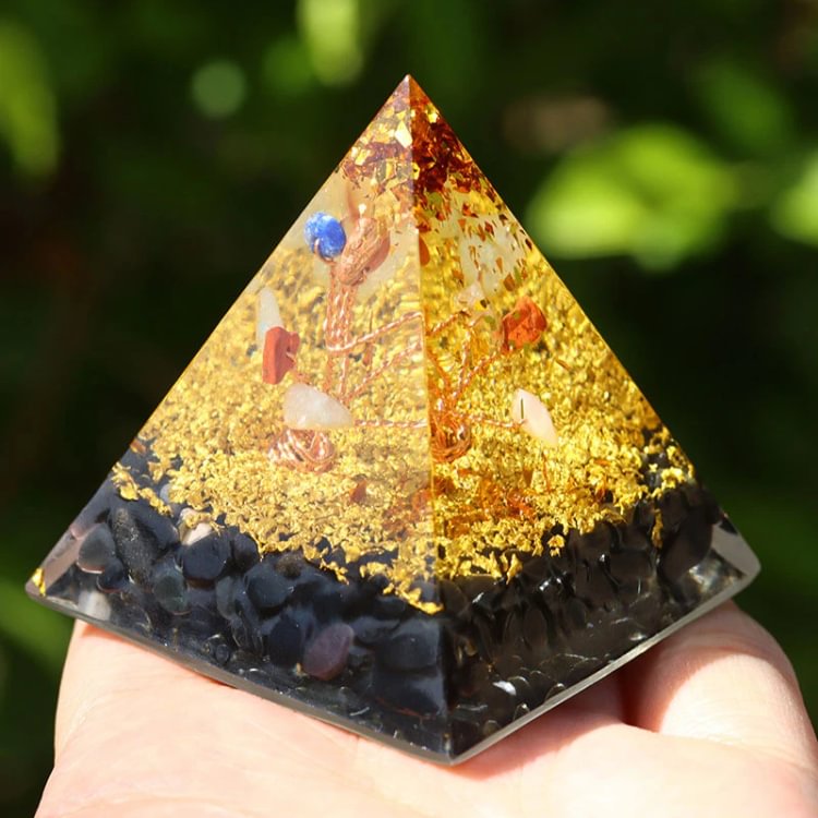 Obsidian Tree Of Life Orgone Pyramid
