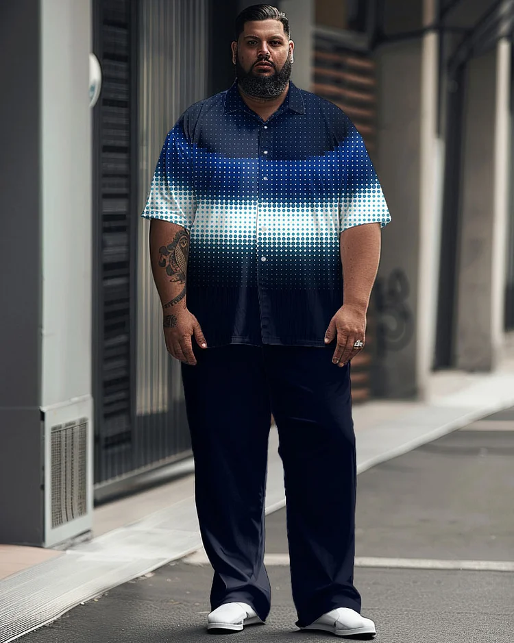 Men's Plus Size Business Gradient Wave Dot Printed Pocket Short Sleeve Shirt Suit