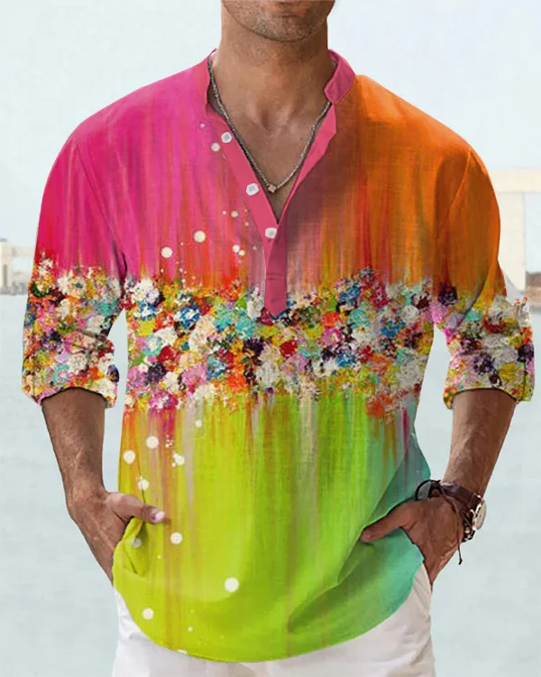 Men's Fashion Art Floral Long Sleeve Shirt