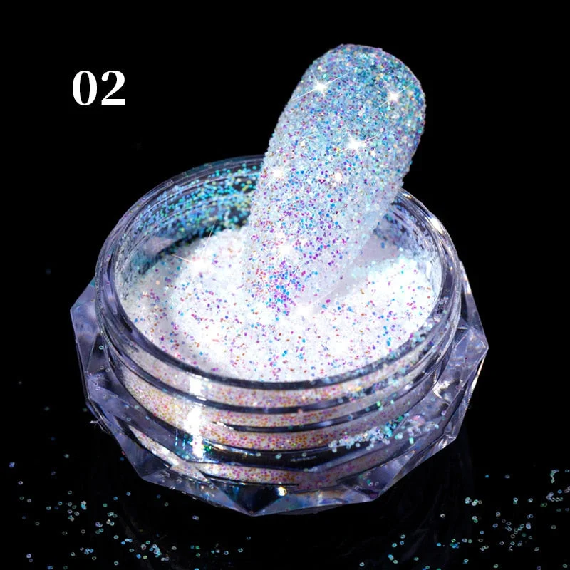 1Box Aurora Sea Salt Nail Powder Crystal Diamonds Glitter Iridescent Reflective Nail Glitter Sparkly Chrome Pigment Polish Gel-Nail Inspo