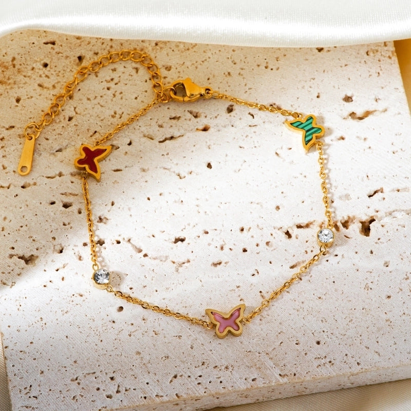 Elegant Minimalist Butterfly 304 Stainless Steel K Gold Plated Rhodium Plated Zircon Bracelets In Bulk