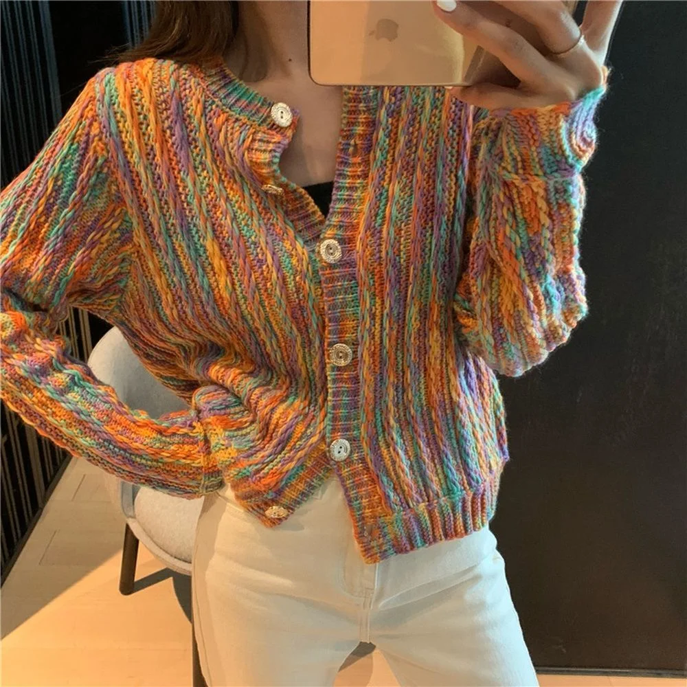 Cardigan Women Multicolor Short Spring Autumn Single Breasted O-neck Fashion Chic Slim High Quality Breathable Casual Elegant