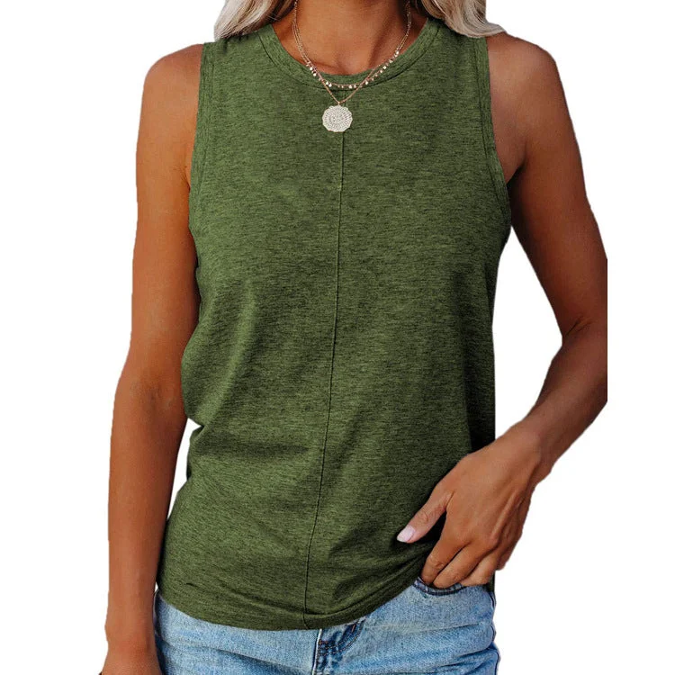 Uveng Women's Stylish Casual Style Loose Round Neck Solid Color Sleeveless Vest T-shirt