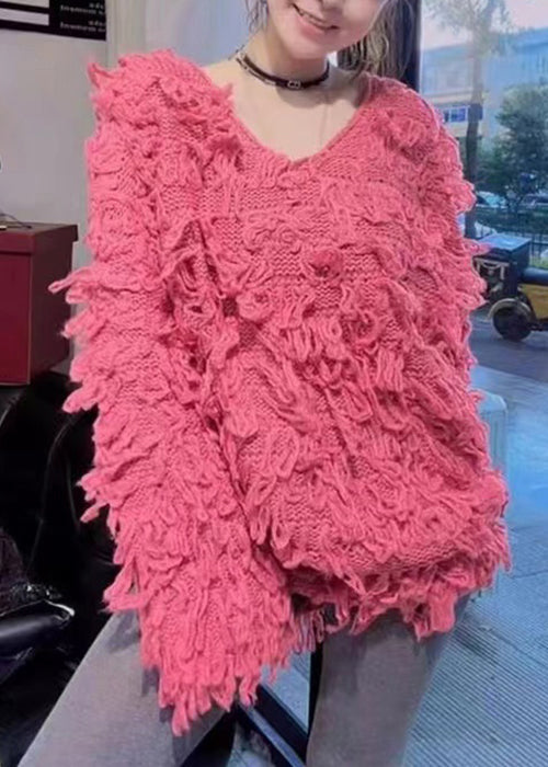 VCSHOES Rose V Neck Cozy Knit Sweaters Long Sleeve