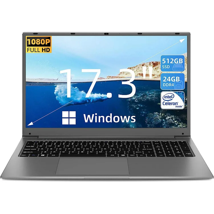 SGIN 17.3 inch Windows 11 Laptop 24GB DDR4 512GB SSD Laptops Computer with Intel Celeron N5095A FHD 1920x1080 Dual Band Wifi, Bluetooth 4.2, Gray