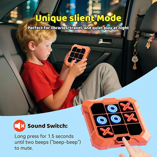 Morpion Électronique 6‑en‑1 Tic Tac Toe Game Console de Jeu Portable Rechargeable avec Mode Silencieux,Jouet Interactif pour Enfants - Jeux vidéo
